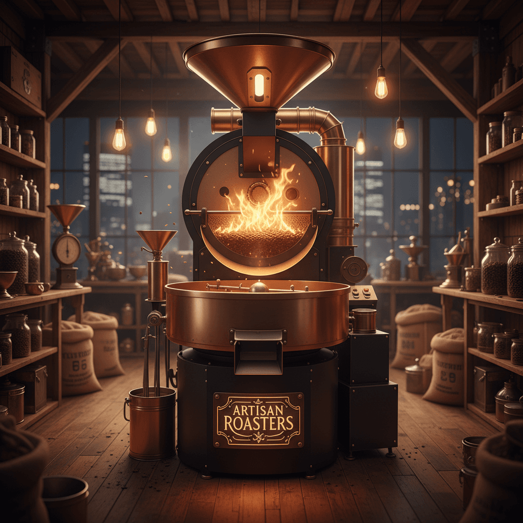 Tostador industrial de café en funcionamiento