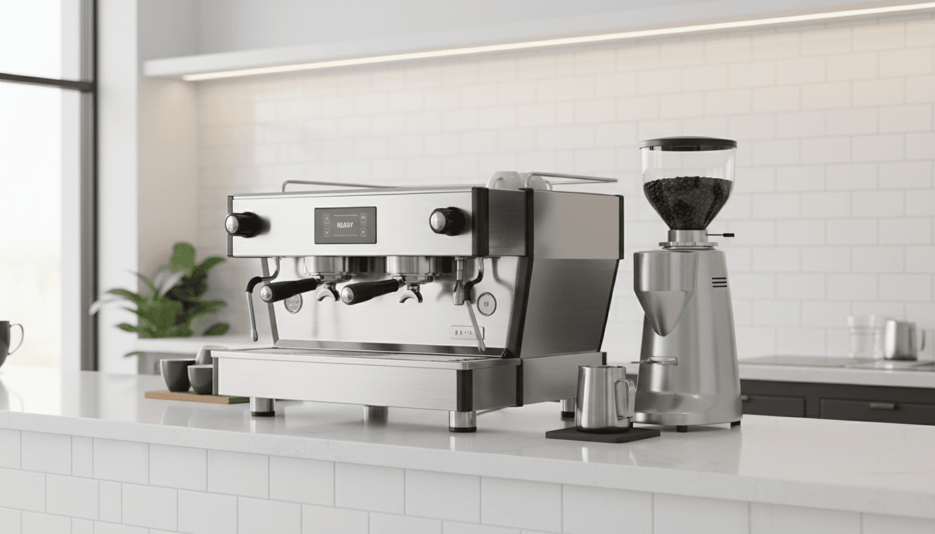 Máquina de espresso y molino de café profesional sobre mesada