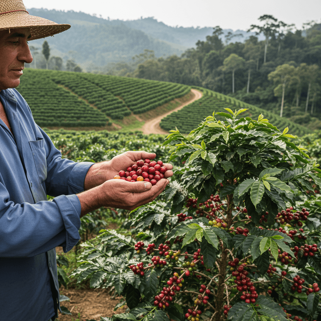 Productor local de café en las montañas de Cochabamba