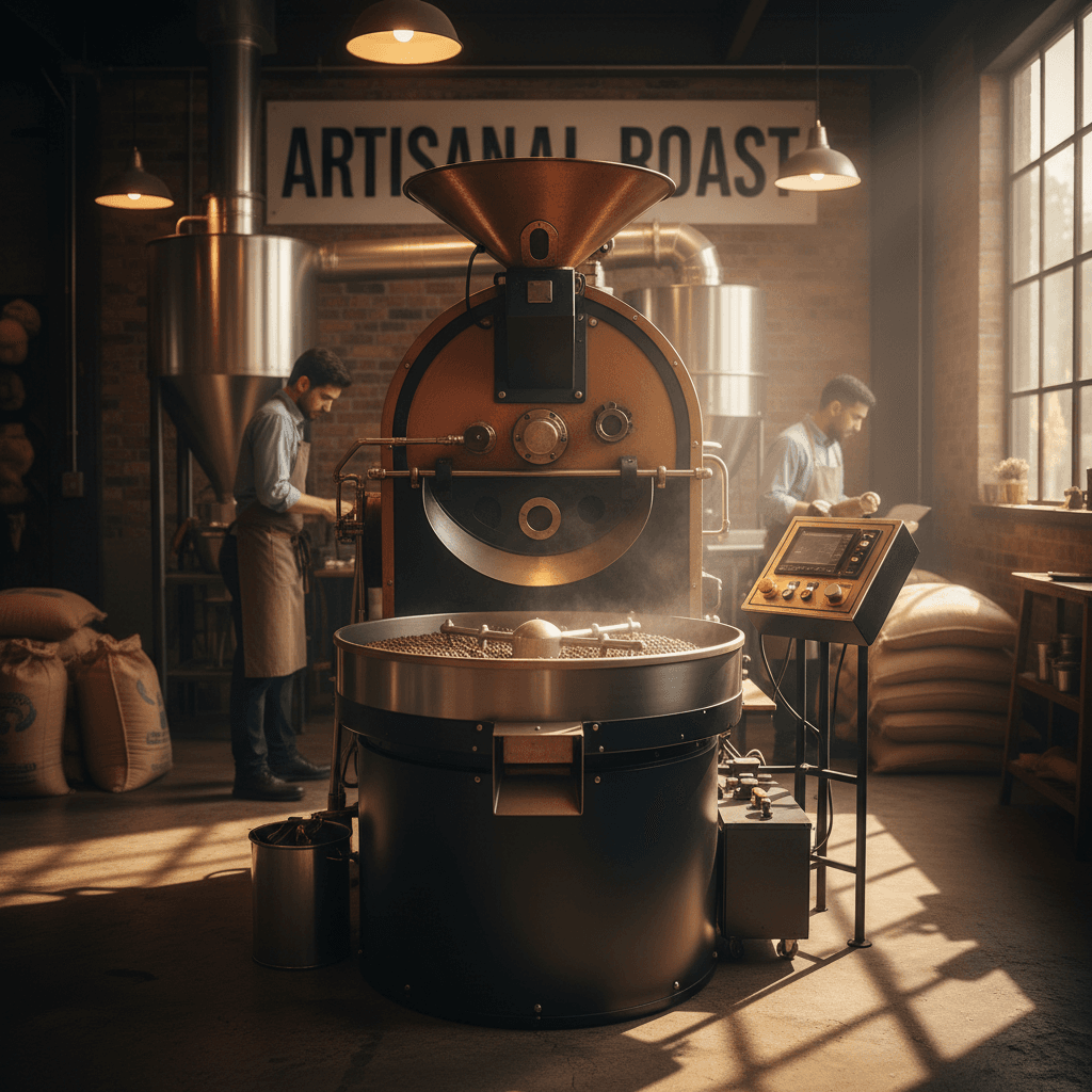 Tostadora industrial en funcionamiento